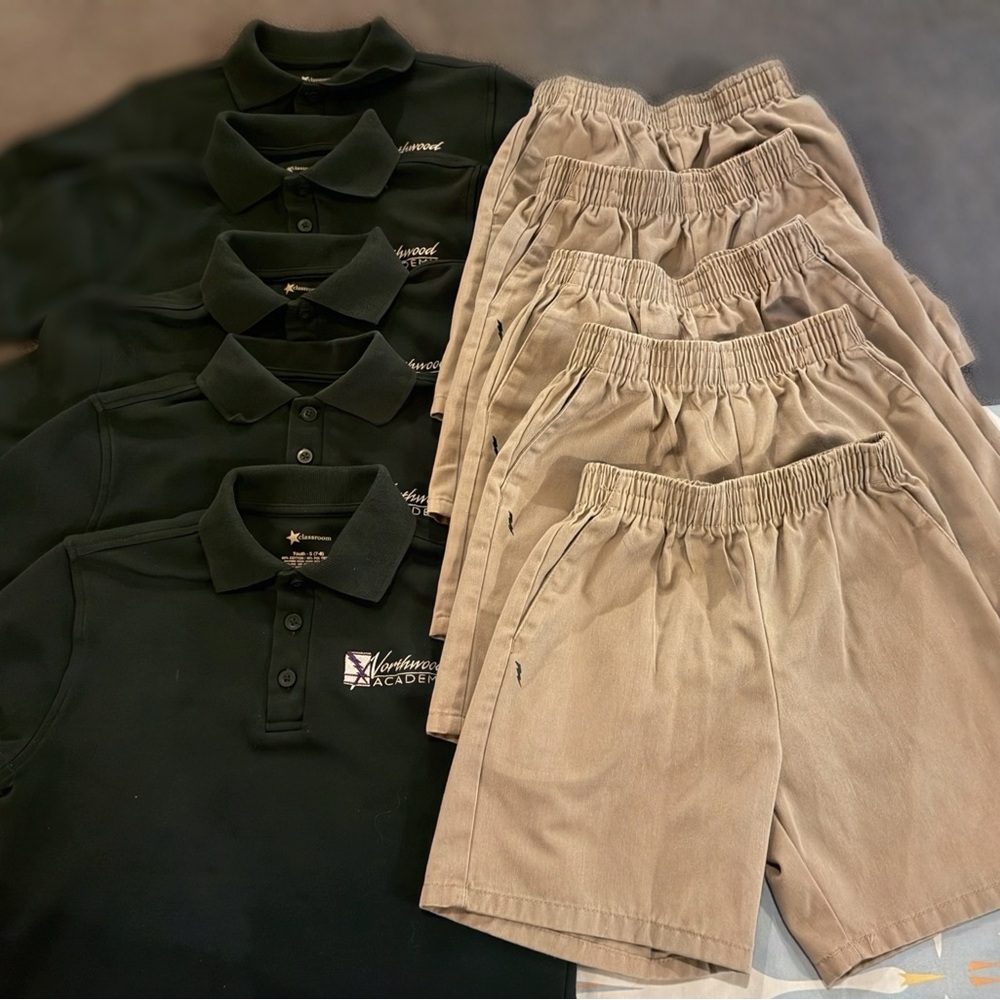 Northwood Academy Uniform Kids Dark Green Polo (5) &Khaki Shorts (5)Matching Set
